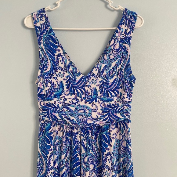 Lilly Pulitzer Medium M Bird Is The Word Sloane Maxi Dress Blue Coastal Beach - Picture 11 of 13